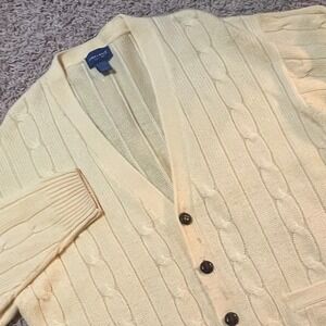 Towncraft Vintage Cable‎ Knit V Neck Cardigan Sweater Lt Yellow Men's XL Acrylic